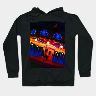 Carousel , Oil Painting bright night carnival creepy scene , Illustration Art Print Hoodie